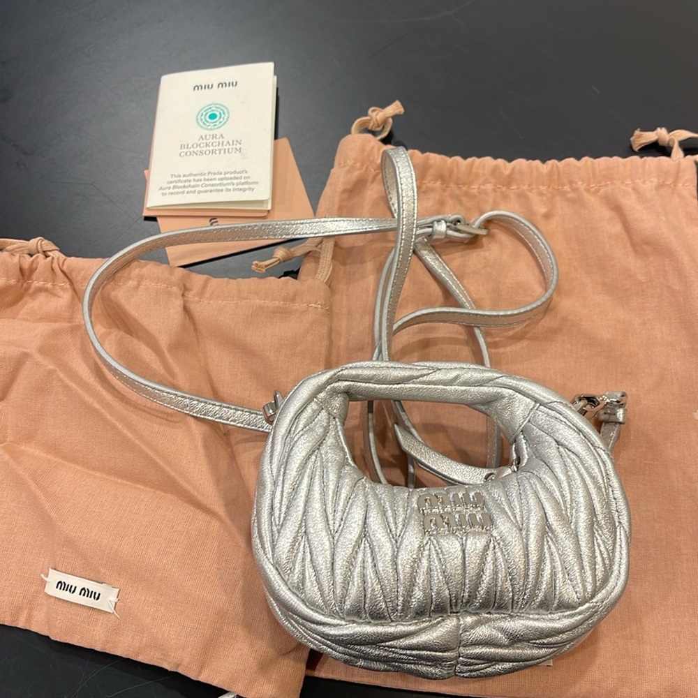 Miu miu micro wander silver bag
